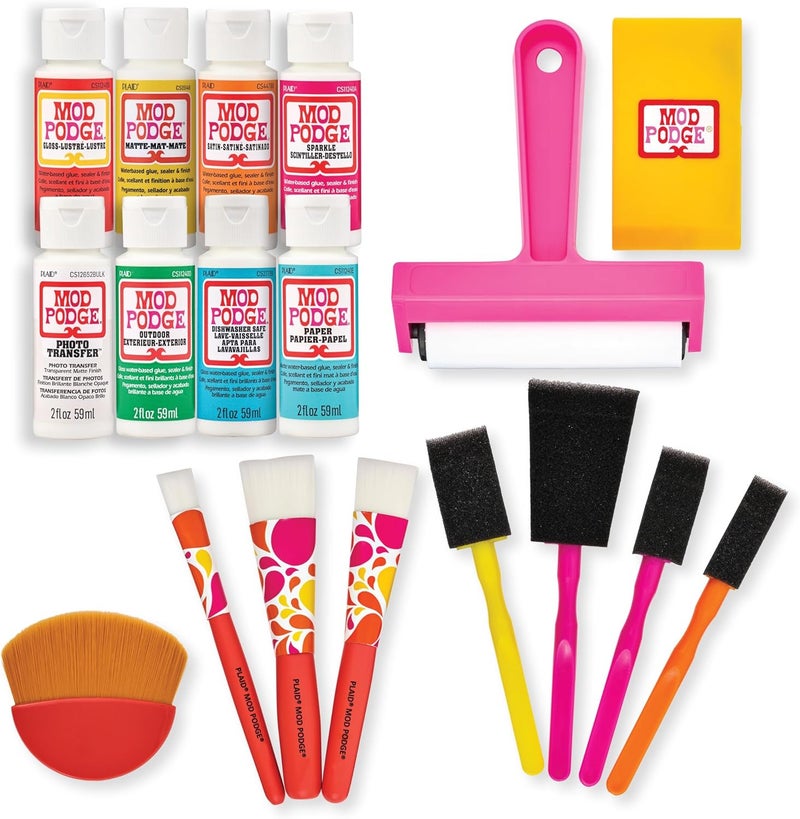 Mod Podge , Essential Decoupage Kit, Featuring 8 Formulas and 10 Tools, Perfect for DIY Arts and Crafts Projects - Image 1